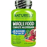 NATURELO Men's Multivitamins 50+, Whole Food Multivitamin for Men 120 Caps | Vitamins, minerals, vegetarian capsules, energy, brain, heart, eye health*