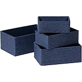 LA JOLIE MUSE Storage Baskets for Organizing - Set of 4 Sturdy Woven Paper Rope Decorative, Stackable Wicker Baskets for Makeup Closet, Bathroom, Bedroom (Navy Blue)
