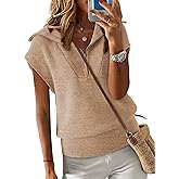 Dokotoo Women's Casual Sleeveless Half Zip Pullover Sweaters Solid V Neck Collar Ribbed Knitted Loose Sweaters