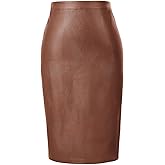 Belle Poque Leather Skirt for Women High Waist Knee Length Bodycon Pencil Skirts Faux Midi Casual Outfits