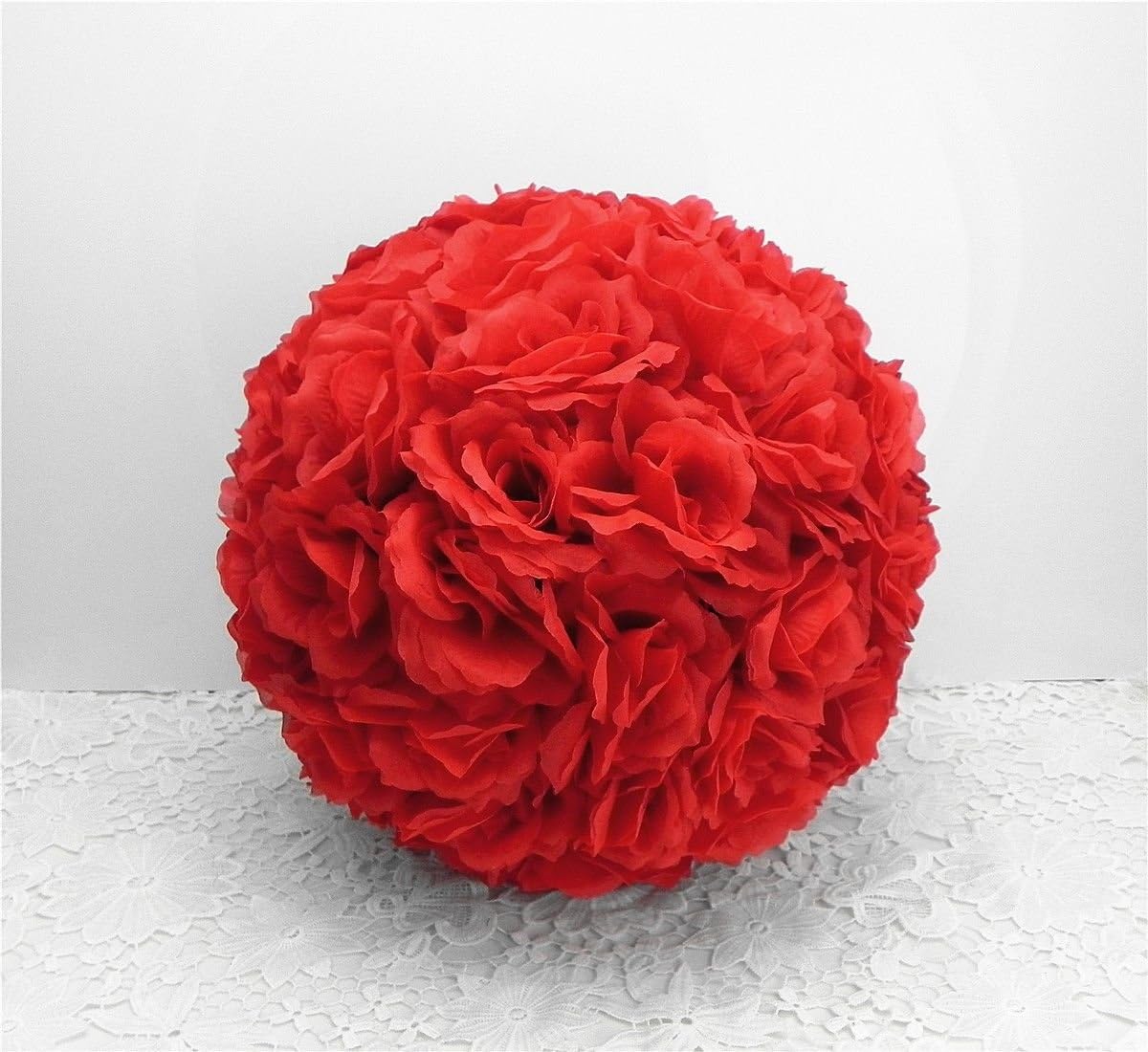 Artificial Flowers 20cm/7.8" Silk Rose Pomander Flower Kissing Ball Wedding Party Home Decoration (Red)
