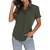 GUANYY Women's Short Sleeve Button Down Shirt Womens Shirts Dressy Casual Business Work Blouses V Neck Collared Tops