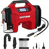 CRAFTSMAN Inflator/Vacuum/Blower 3-IN-1,Tire Inflator Portable Air Compressor with LED Light,Quiet Car Vacuum or Blower, 160 PSI for Car RV Truck,12V DC Corded and 20V DC Cordless,Tool Only
