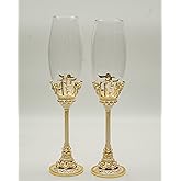 Lassos Boutique Quinceanera Sweet 15 Champagne Toasting Flutes and Cake Knife Pie Server Set, Gold (Champagne Flutes Only)