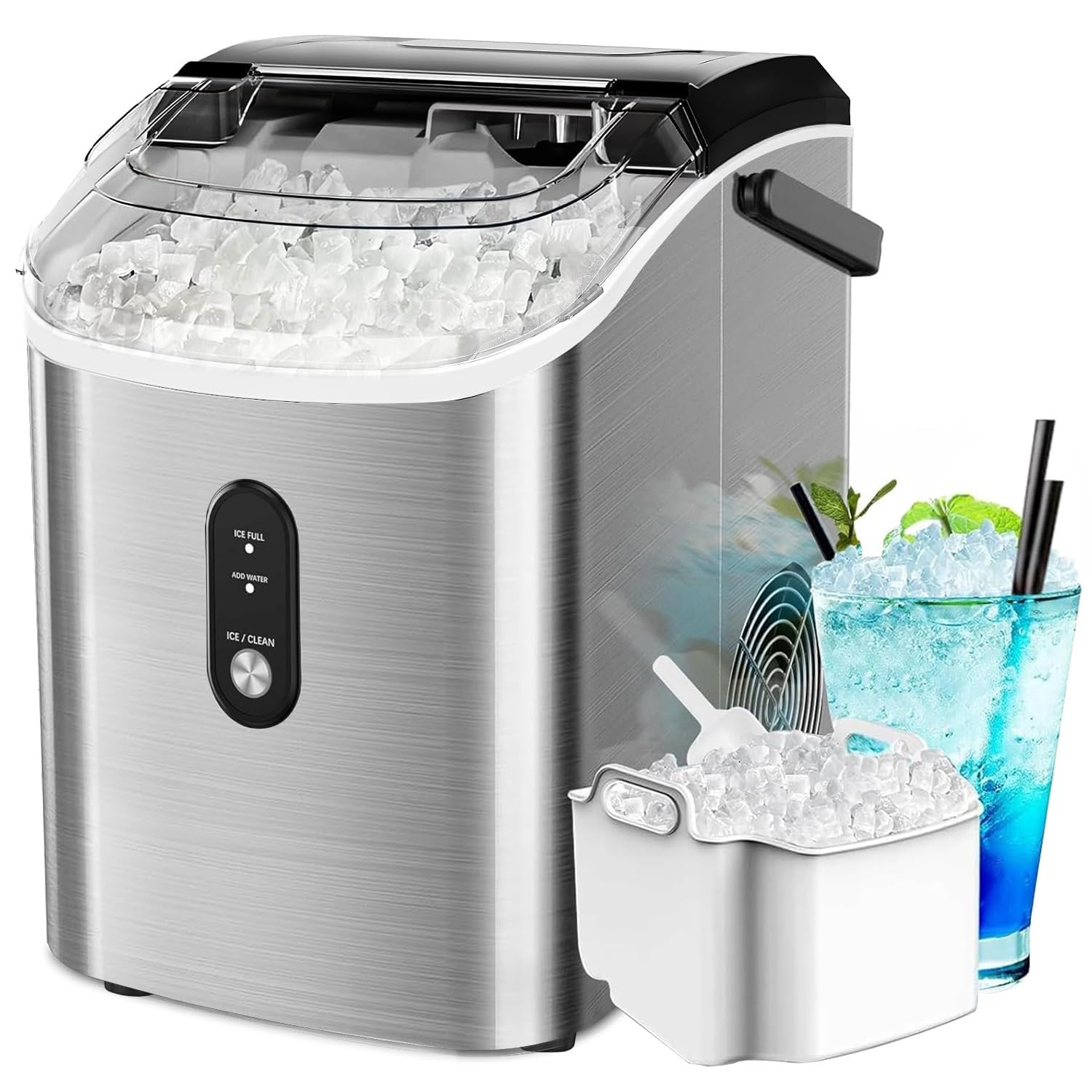 Photo 1 of Nugget Ice Maker Countertop, Portable Crushed Pebble Ice Machine, Self Cleaning Ice Makers with One-Click Operation, Soft Chewable Ice in 6 Mins, 35Lbs/24H with Ice Scoop for Home Bar Camping RV