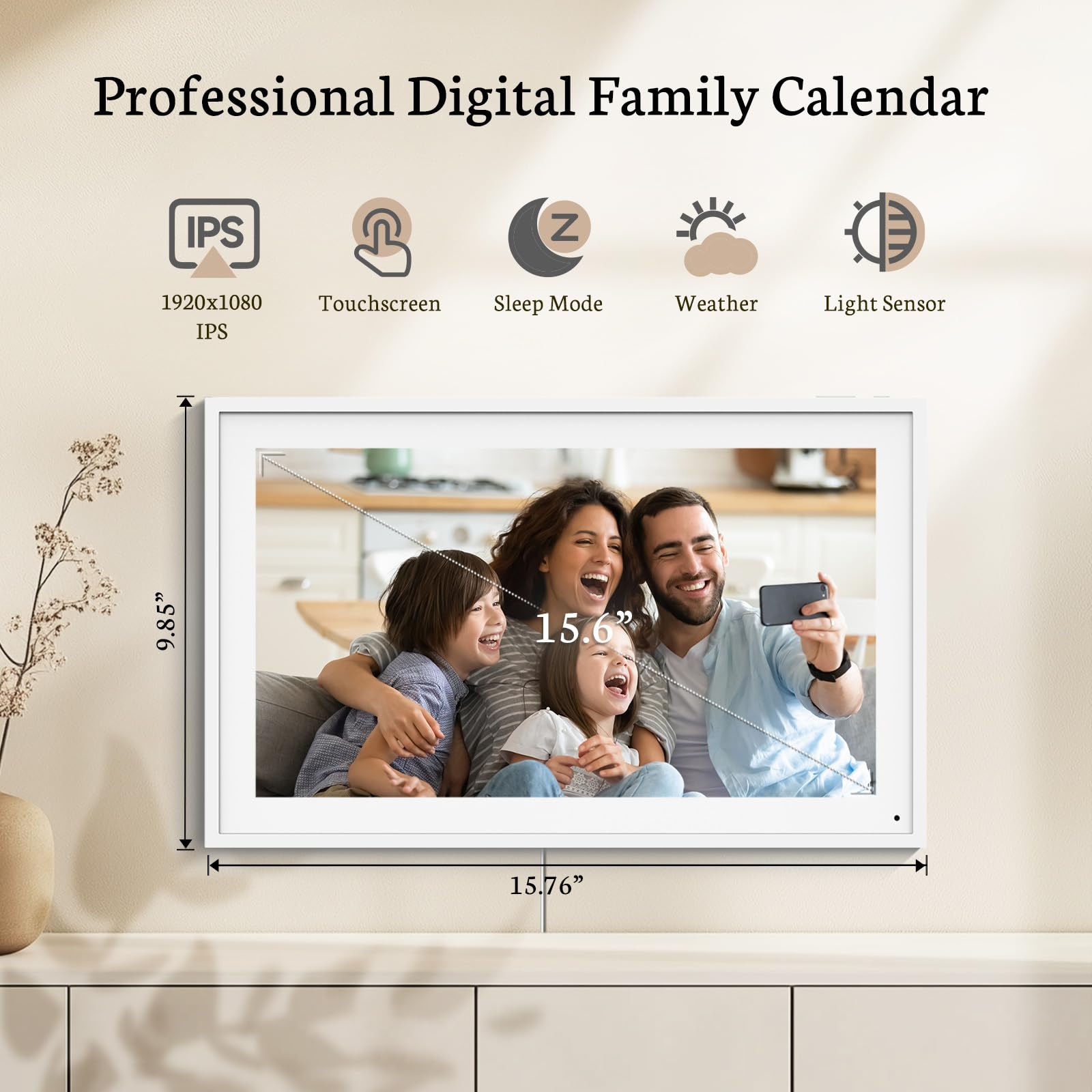 BSIMB 15.6 Inch Digital Calendar - Chore Chart, Meal Planner, Rewards System, Photo Display, Smart Electronic Calendar Touchscreen Interactive Hearth Display for Family Schedules, Seamless Scheduling White