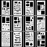 Bullet Journal Stencil Plastic Planner Stencils Journal/Notebook/Diary/Scrapbook DIY Drawing Template Stencil 4x7 Inch, 12 Pieces
