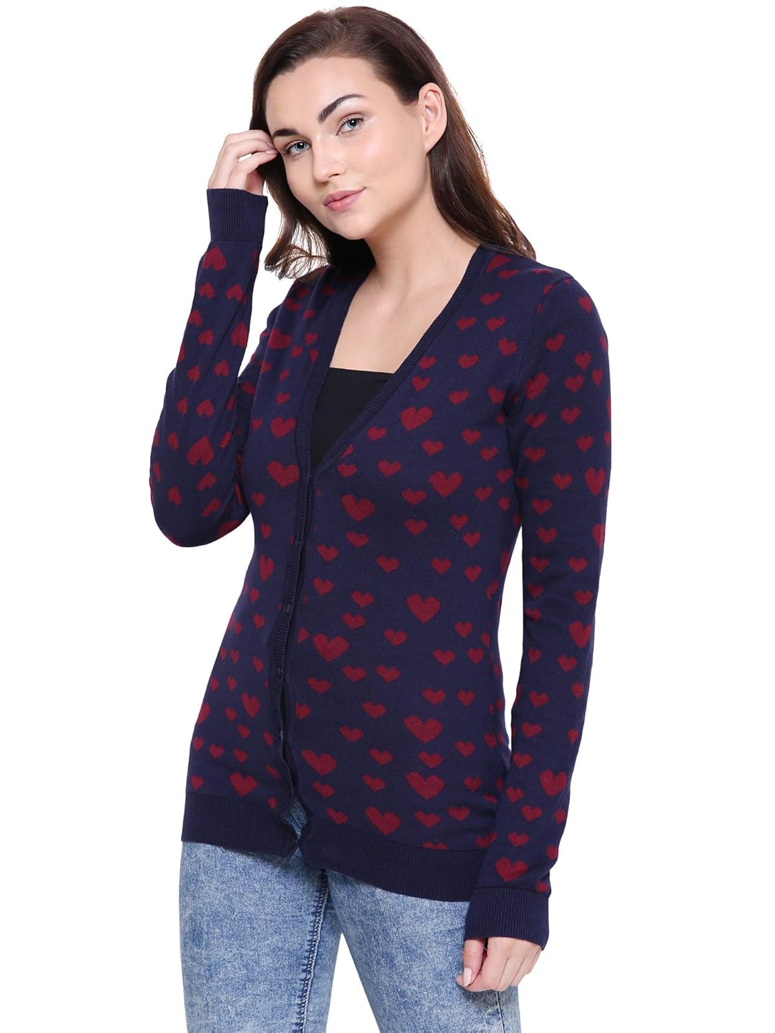 mansicollections dark blue heart knitted cardigan for women
