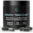 Alkaline Rock Stars Blue Green & Red Algae Supplement - 500mg | Pure Marine Phytoplankton Plus Astaxanthin | Rich in Antioxidants, Chlorophyll, & Vegan Omega 3's | 30 Day Supply (40 Capsules)