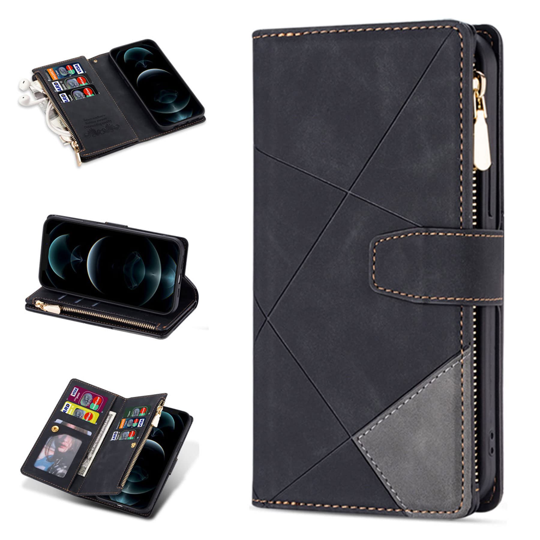 ZCDAYE Case for iPhone 14 Pro Max, iPhone 14 Pro Max(6.7 inches) Wallet Phone Case, Indentation Texture Flip Leather Phone Case for iPhone 14 Pro Max(6.7 inches) - Black