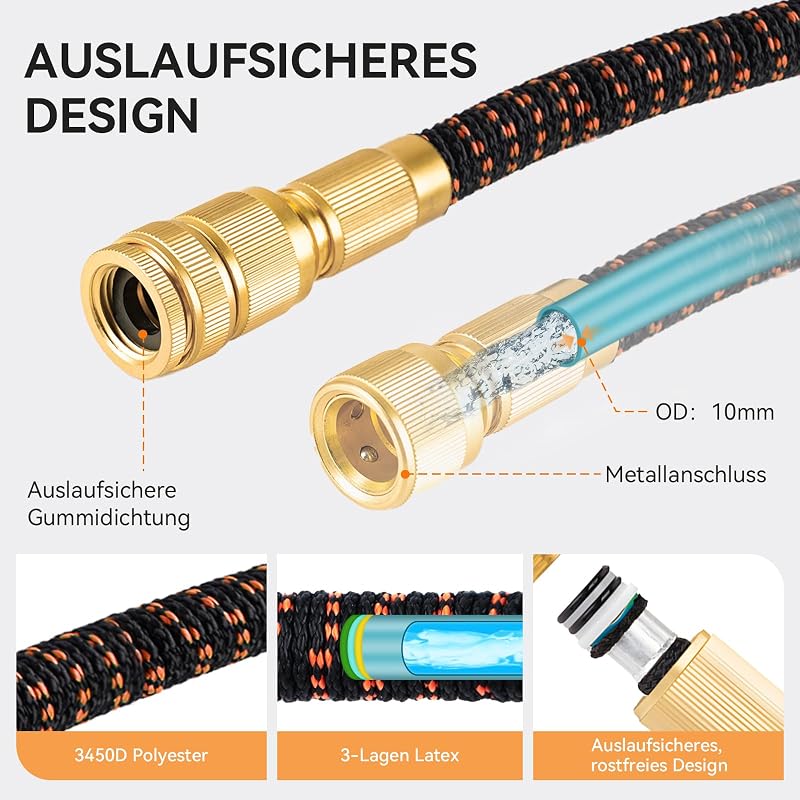Flexibler Gartenschlauch 15m/50ft, Wasserschlauch mit 10 Düse