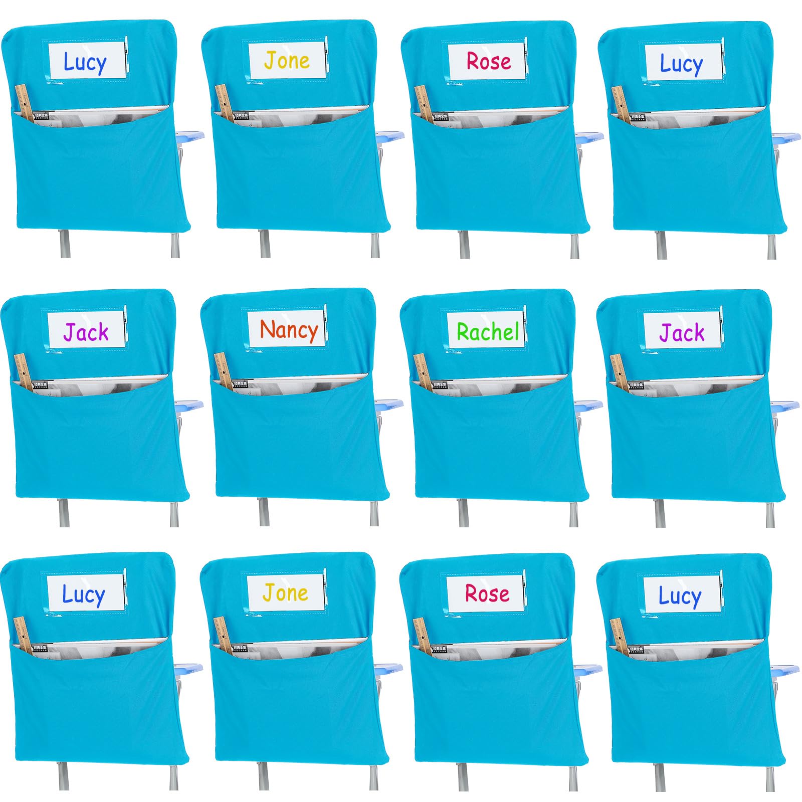 Photo 1 of 24 Pcs Chair Pockets for Classrooms 17 x 20 Inches Student Chair Bag Chairback with Name Tag for Keeping Student Book School Table Organized