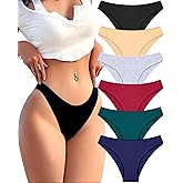FINETOO 6 Pack Cotton Underwear for Women Cute Low Rise Bikini Panties High Cut Breathable Sexy Hipster Womens Cheeky S-XL