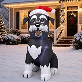 4FT Christmas Inflatable Schnauzer Dog Blow Up Outdoor Decorations with LED | Santa Hat Schnauzer Design, Weather-Resistant Polyester, Stable Setup, Outdoor Decor for Xmas Party, Yards, Lawns and Porches