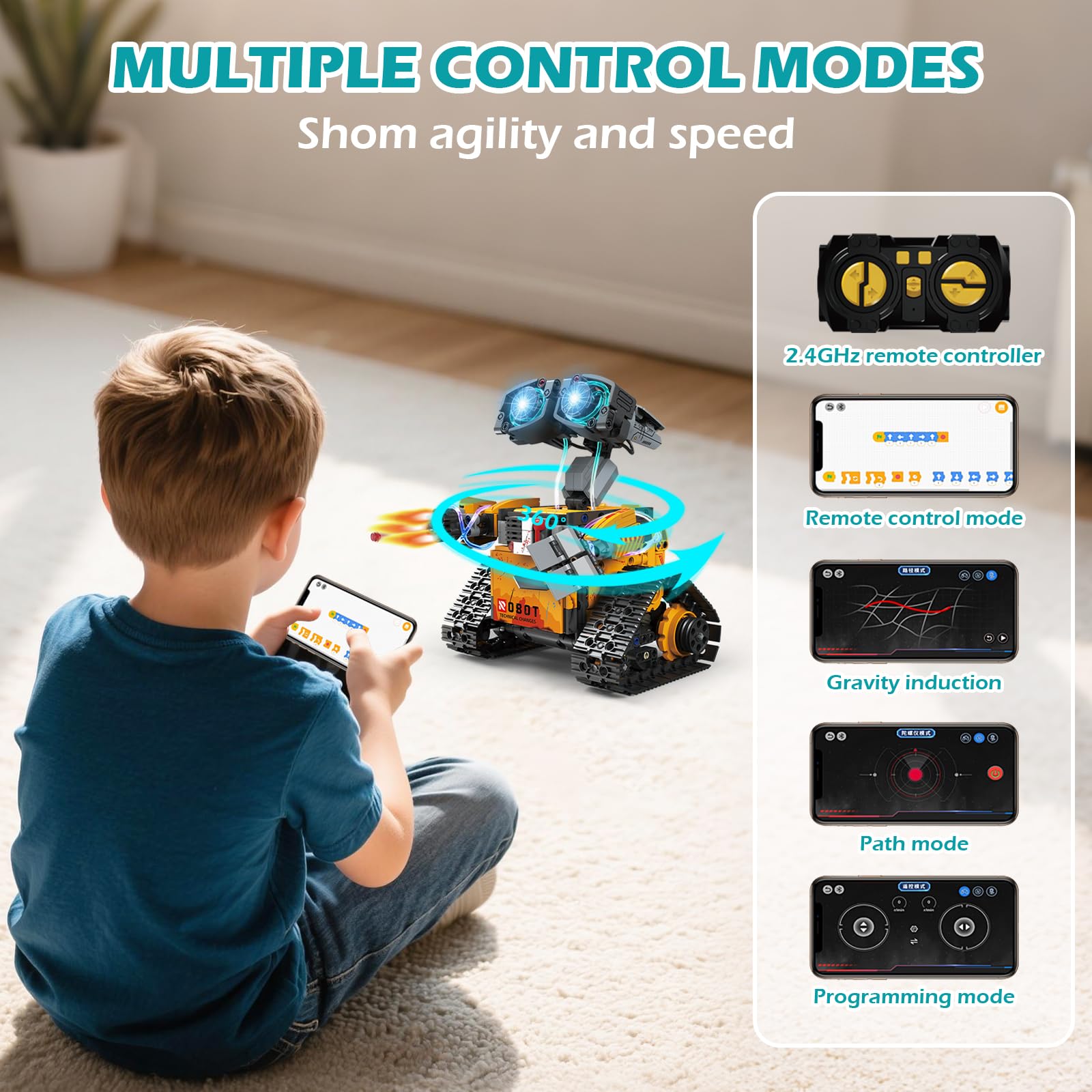 5-in-1 Technik Roboter Spielzeug für Kinder – 673 Stück App & Fernsteuerung Wall Robot Bauset, Programmierbares STEM Bauspielzeug, Geburtstags Geschenk für Kinder ab 6-12+ Jahre Jungen Mädchen 4