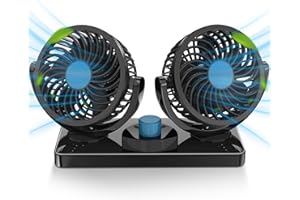 ABOVETEK FiveJoy 360 Degree Rotatable Car Fan - 12V DC Electric 2 Speed Dual Head Fans, Quiet Strong Dashboard Cooling Air Circulator Fan for Sedan SUV RV Boat Auto Vehicles Golf or Home