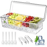 Large Ice Chilled Condiment Caddy,Chilled Condiment Containers Server with Lids for 5 Removable Compartments (2.5 cup),Serving Platters, Fruit & Garnish Tray for Party Supplies & Bar Accessories