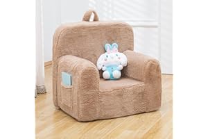 SUFUS Snuggly-Soft Cuddly Toddler Plush Armchair for Boys and Girls Fuzzy Plush Kids Sofa Couch Reading Chair with Children Friendly Handle for Easy Movement & Double Pockets for Good Storage, Camel