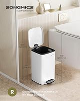 SONGMICS 8 L Kitchen Bin Steel Pedal with Inner Bucket Soft Close Cloud White view 3