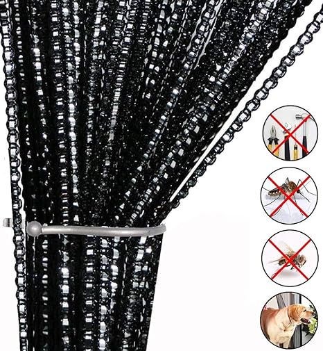 AIZESI Fadenvorhang Fadengardine Fadenstore Vorhänge Vorhang Fenstervorhang 90x200cm(Black)