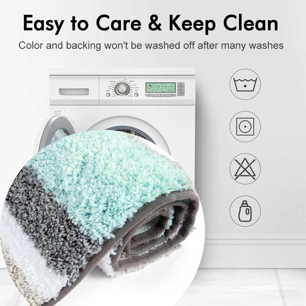 HEBE Non-Slip Bathroom Rug Mat Shag Microfiber Shower Bath Rug Absorbent Bath Mat for Bathroom Machine Washable 18"x26": Home & Kitchen
