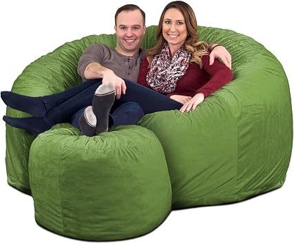 Amazon Com Ultimate Sack 6000 Bean Bag Chair W Footstool Giant Foam Filled Furniture Machine Washable Covers Double Stitched Seams Durable Inner Liner And 100 Virgin Foam Footstool Incl Lime Fur Furniture Decor