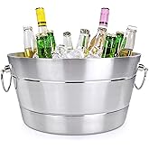 BREKX Stainless Steel Ice Bucket for Parties, Double Wall Insulated Anchored Brushed Drink Tub & Wine Bucket with Double Hinged Handles, Drink Chiller for Parties, 12QT (3 Gallon), 100% Leak Proof