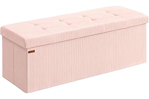 SONGMICS MAZIE Collection - Storage Ottoman Bench, Foldable Foot Rest, 15 x 43 x 15 Inches, End of Bed Bench, Storage Chest, Load 660 lb, Living Room, Bedroom, Entryway, Jelly Pink ULSF604R01