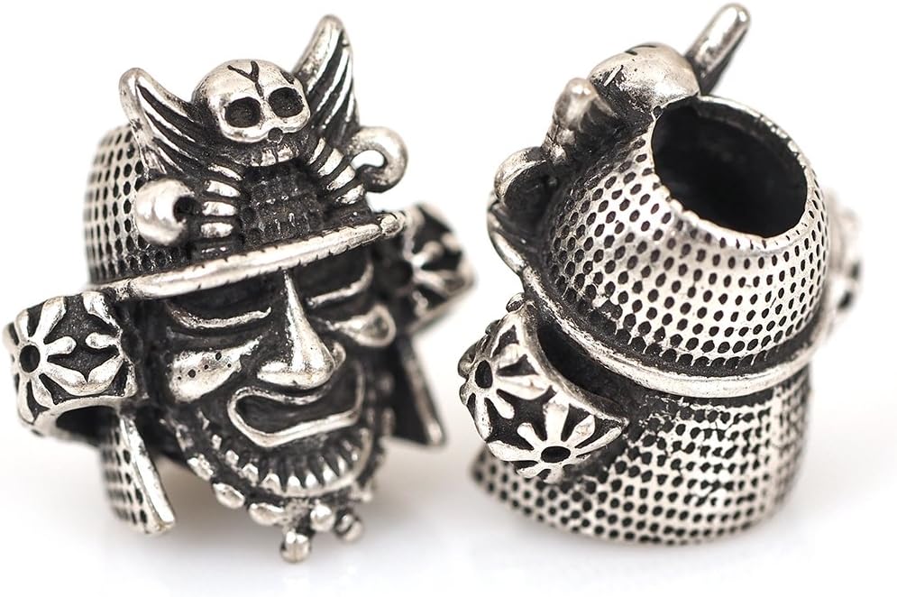 Lanyard Charm Samurai Helmet Bead for Mens Paracord Bracelet Making Supplies 2Pcs 19x20mm