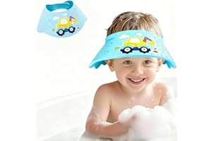 GENERIC Baby Shower Cap Shield - Adjustable Waterproof Shower Visor for Kids, Soft Baby Hair Washing Shield with Ear Protection, Perfect for Toddlers & Children (Excavator)