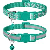Taglory 2 Pack Reflective Breakaway Cat Collar with Bell, Turquoise | Adjustable 7.5-12.5 in, Lightweight Nylon, Safety Quick-Release Buckle, Boy Girl Kittens, Night Visibility