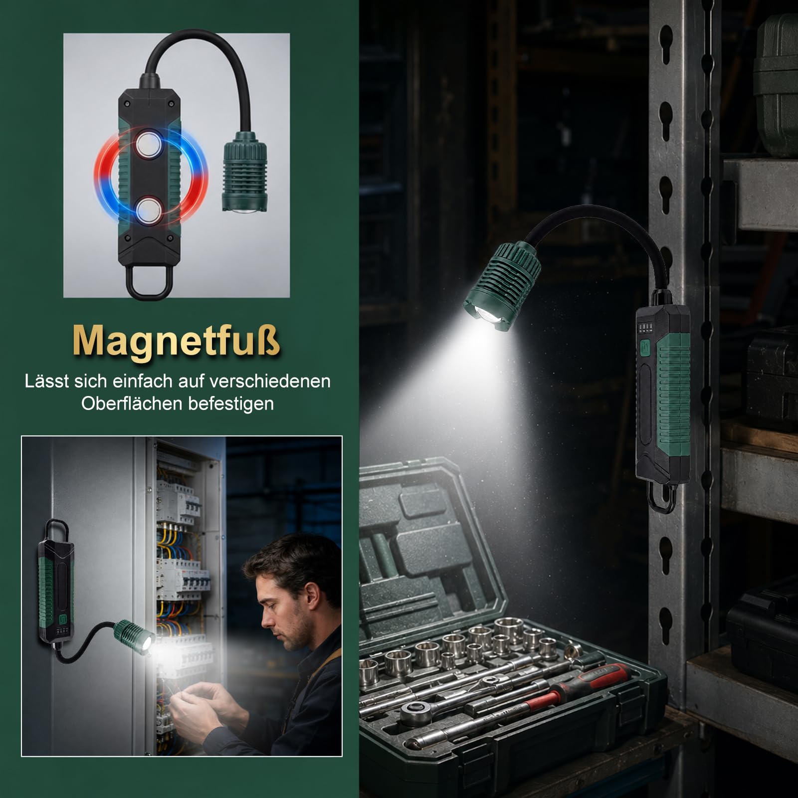 LETOUR Werkstattlampe,LED Arbeitsleuchte mit starkem Magnet & Haken, 3 Lichtmodi & USB C Motorhaubenleuchte freihändige Werkstattlampe mit Ladeanzeige für Auto Reparatur, Garage, Keller 6