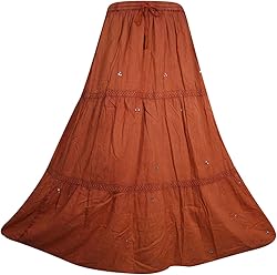 Women's Russet Maxi Skirts Bohemian Lace Work Flare Boho Long Skirt S/M Rust