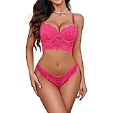 Avidlove Lace Lingerie Set for Women 2 Piece Bra and Panty Sets V Neck Corset Tops Nightwear S-XXL