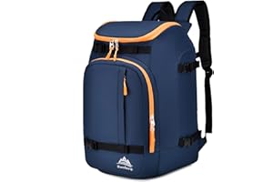 FeedMoo Ski Boot Bag Black Cooler Backpack 50L Waterproof Snowboard Travel Luggage Snow Bags for Youth Men Ski Helmet Goggles Gloves Skiing Gear Accessories