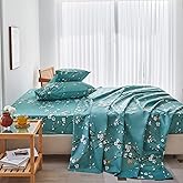 ZRNBAST Teal Sheet Set 4 Pcs Full Sheet Set Floral Print Flat Sheet Fitted Sheet Farmhouse Shabby Bedding Sheets Easy Fit Microfiber Sheets-All Seasons (Teal, Full)