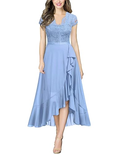 miusol women's v neck elegant lace ruffle bridesmaid maxi dress Miusol Women's Plus Size V-Neck Floral Lace Bridesmaid Maxi Dress, Ruffle Design for Formal Events