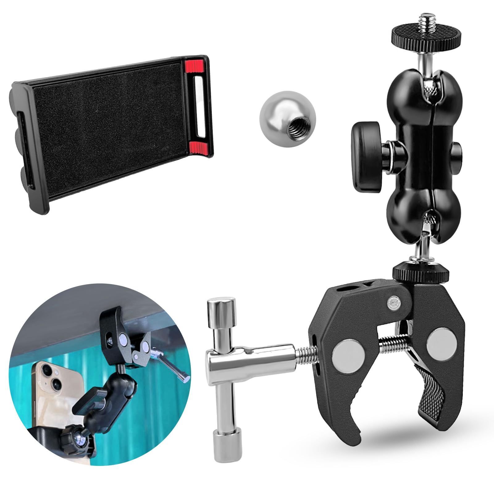 Camera Super Clamp Camera Mount Clamp with 360° Double Ballhead Magic Arm Clamp Mini Magic Arm with Super Clamp Clamp Tripod Camera Super Clamp Ballhead Magic Arm Camera Clamp Mobile Phone Holder