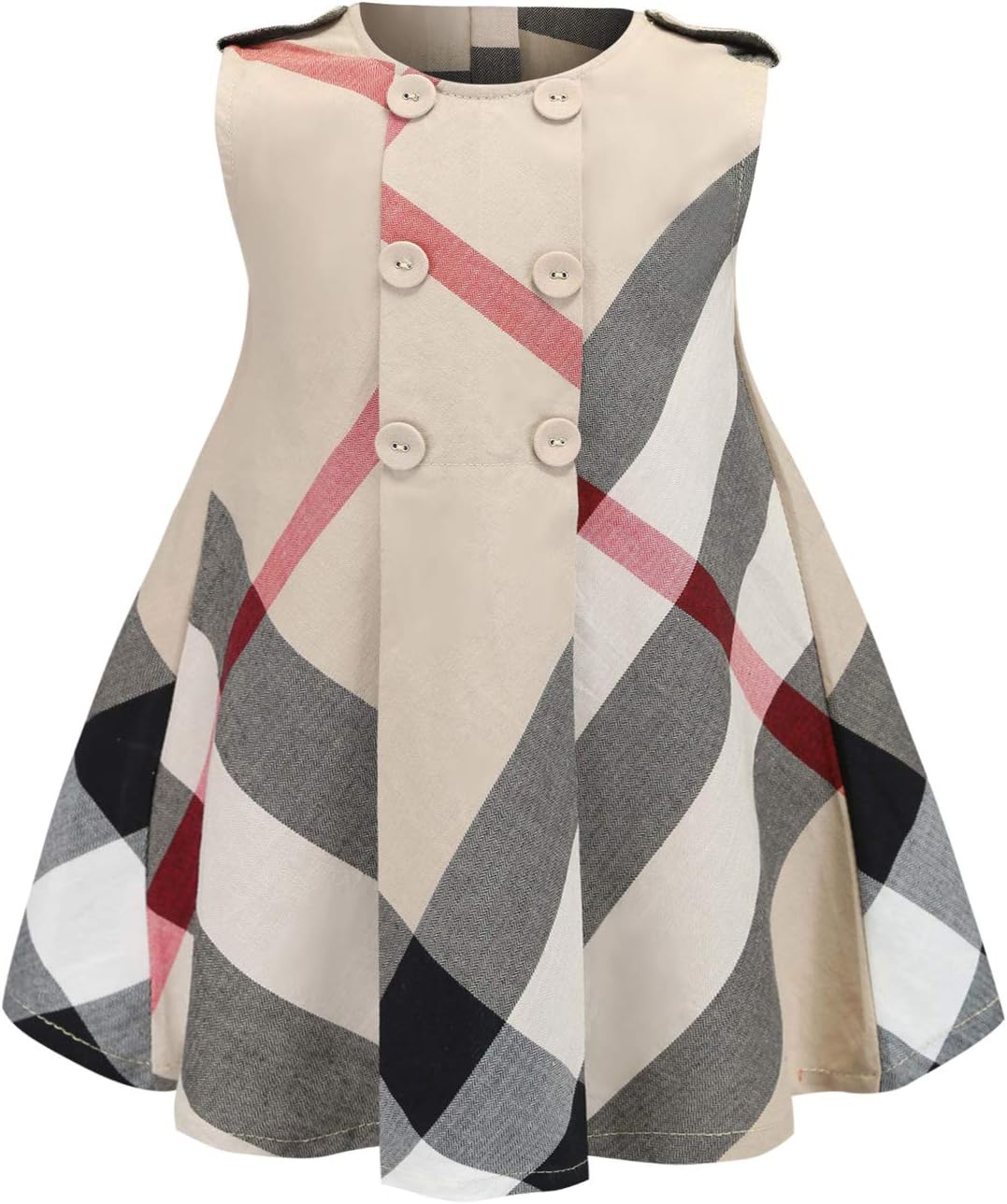 Yinggeli Little Baby Girls Long Sleeve Plaid Checked Princess Dress (5-6 Years, A-Beige)