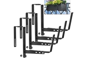 ZUIWAN 4 Pcs Adjustable Railing Planter Boxes Brackets,Heavy Duty Iron Window Box Planters Holder Outdoor for Railings,Window