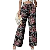 Women's High Waisted Wide Leg Pants Flowy Palazzo Pants Work Casual Tie Knot Pants with Pockets