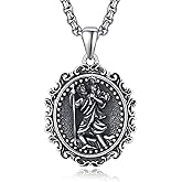 F4DEDAN 925 Sterling Silver St Christopher Medal Necklace for Men and Women Religious Jewelry Gift