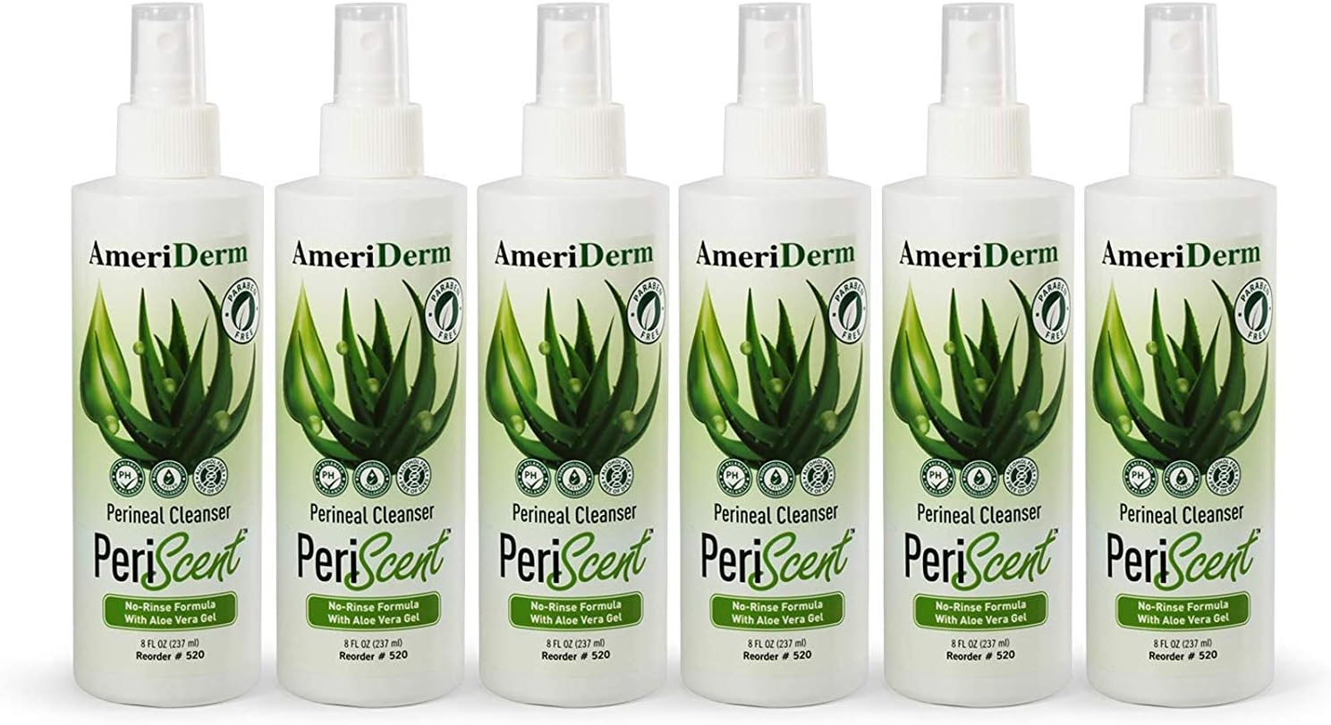 AmeriDerm Premium Perineal Cleanser with AloeVera | PH Balanced Personal Cleansing Spray | Eliminates Odors & Nourishes Perineum Skin | Convenient & Hypoallergenic No Rinse Formula | 6 x 8oz Bottles: Health & Personal Care