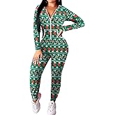 Ekouaer Christmas Onesie for Women Hooded Jumpsuit Long Sleeve Zip Up One Piece Pajamas Novelty Sleepwear