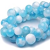 Chicager 8mm Natural Stone Beads for Jewelry Making,Blue White Jade Polished Smooth Round Gemstone Beads for Bracelet Necklace 15 Inch