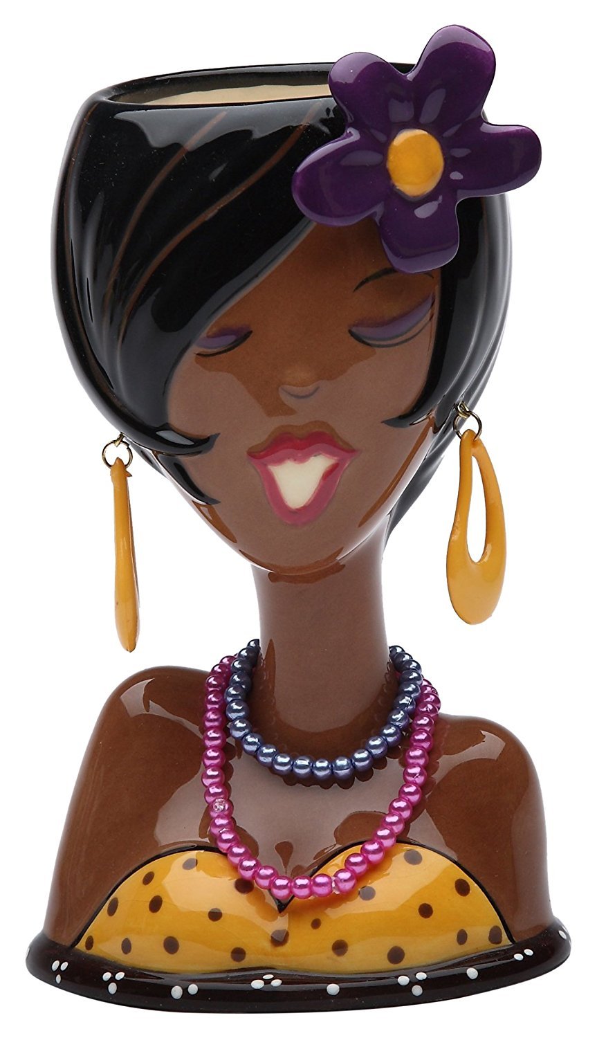 StealStreet SS-CG-62803, 6.38 Inch Black Glam Girl with Purple Flower Makeup Holder Vase, Yellow