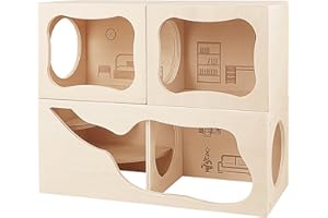 NICERINC PET Hamster Hideout Wooden House,Hamsters Multi Chamber Hideout,Small Animal Habitat for Clear Observation,Hamster Toys for Dwarf Hamstersm,Gerbils, Hedgehogs, Rats, Mice