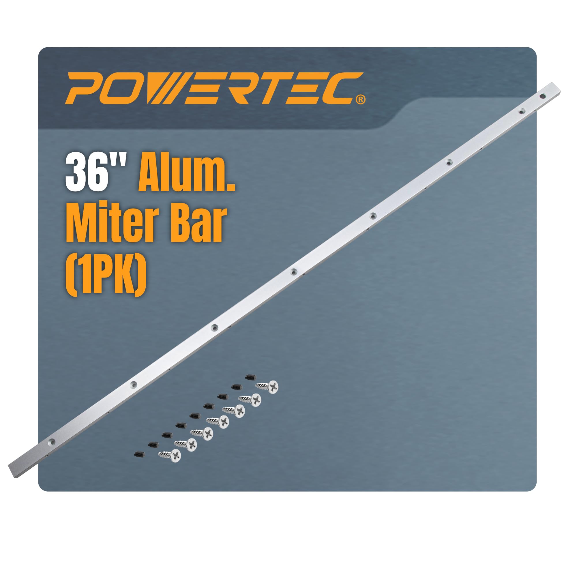 POWERTEC Crosscut Sled Miter Bar for Table Saw Sled, 3/4" x 3/8" x 36" with Predrilled Holes & Screws for Router Table, Bandsaw, Taper Jig, Table Saw Accessories for Woodworking, 1PK (71520)