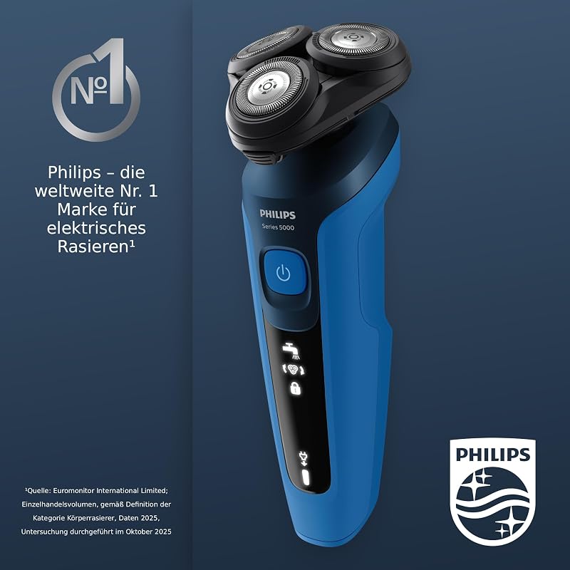 Series 5000 Elektrischer Rasierer für Herren, Nass- und Trockenrasierer, Leistungsstarke & sanfte Rasur, SteelPrecision-Schersystem, flexible 360° Scherköpfe, 60 Min. Laufzeit (S5466/18)