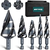5-Piece Unibit Step Drill Bit for Metal, HSS Step Bit Set, 1/8"-1-3/8" | Four Spiral Flute, Bright Ground &amp; Nitrided Finish, 59 Sizes, 1/4" &amp; 3/8" Hex Shank, for Metal, Wood, Plastic, Storage Case